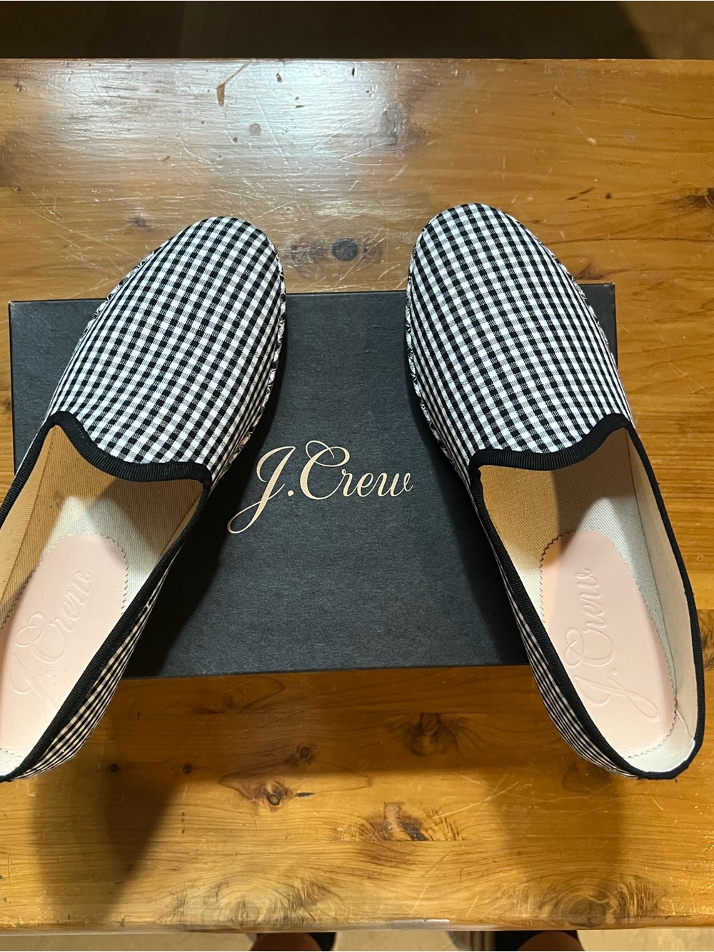J. Crew Black and White Gingham Slip-On Flats